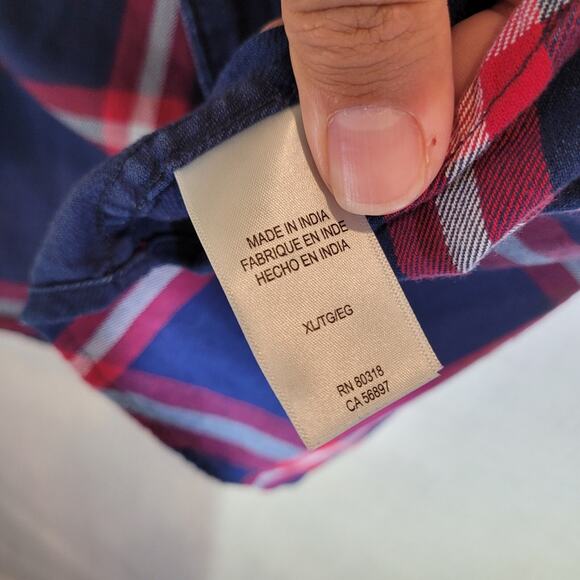 Lucky Brand Plaid Button Up Shirt Mens XL Blue Check Santa Fe Slim Fit Western - Picture 7 of 9